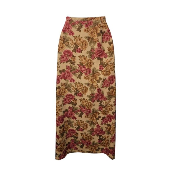 Vintage Skirt Long Sz 10 29" Ultrasuede Romantic Floral Tan Red Cottagecore Alt - Picture 5 of 6